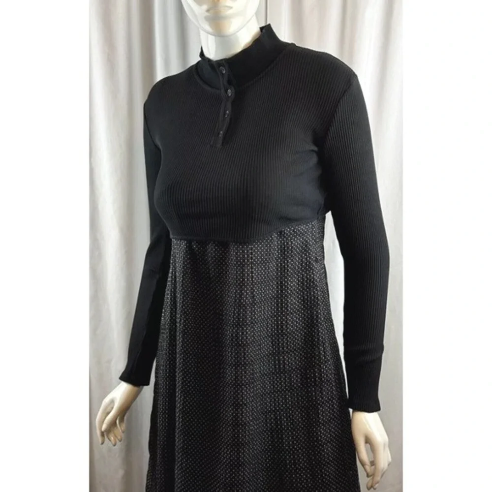 ZARA Black Ribbed Mock Neck Button Detail Cropped Long Sleeve Top Women M 68-48‎